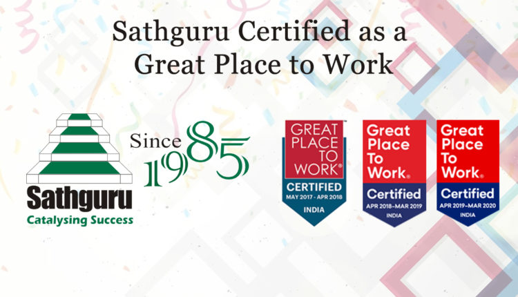 Sathguru Management Consultants wins the prestigious “GREAT PLACE TO